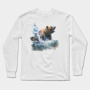 Bear in the River - Watercolor Long Sleeve T-Shirt